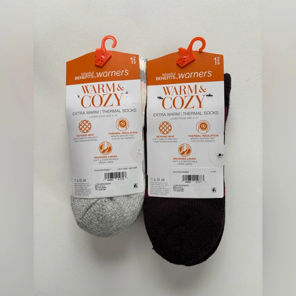 NWT 2 Pairs of Women's Warner's Warm & Cozy Extra Warm Thermal Socks Size 4-10